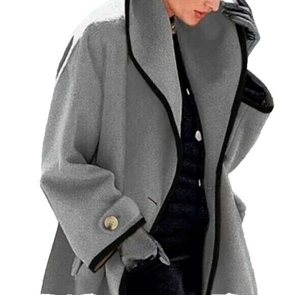 Just Fashion Now Jackets & Blazers - Just Fashion Now Gray Swing Coat Jacket Black Trim Size Medium (10) NWOT